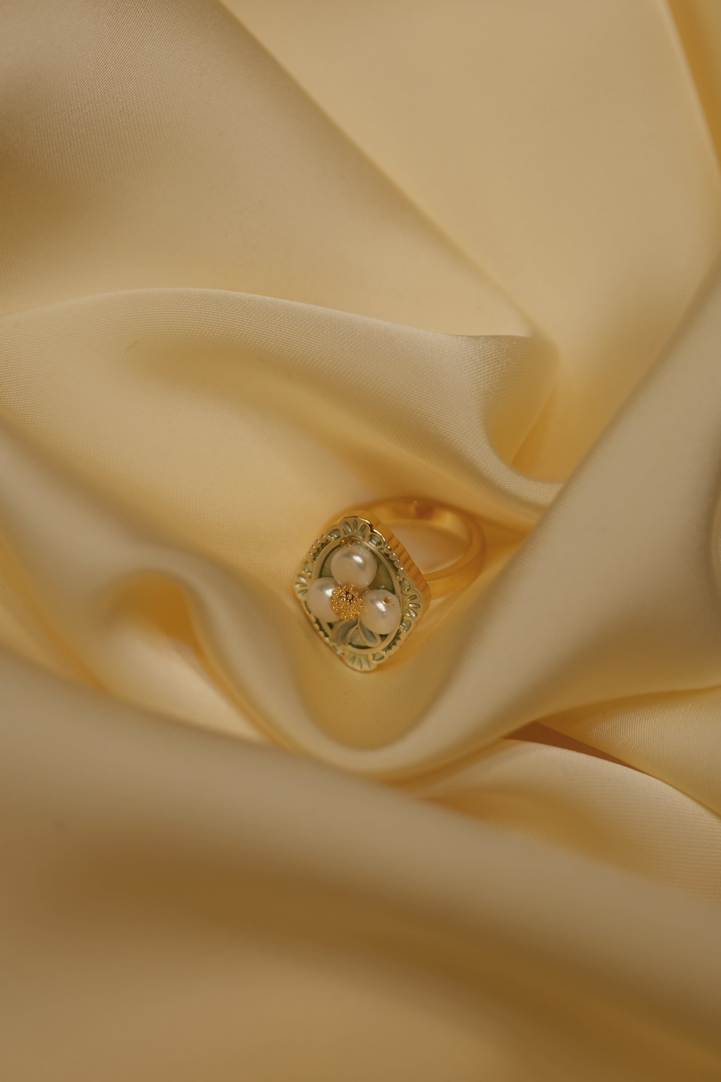 Tuscany SIENA Oil Painting Real Pearl 18K Golden Green Ring