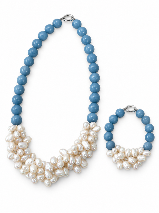 Baroque Pearl & Blue Angelite Bracelet | ANGELITE
