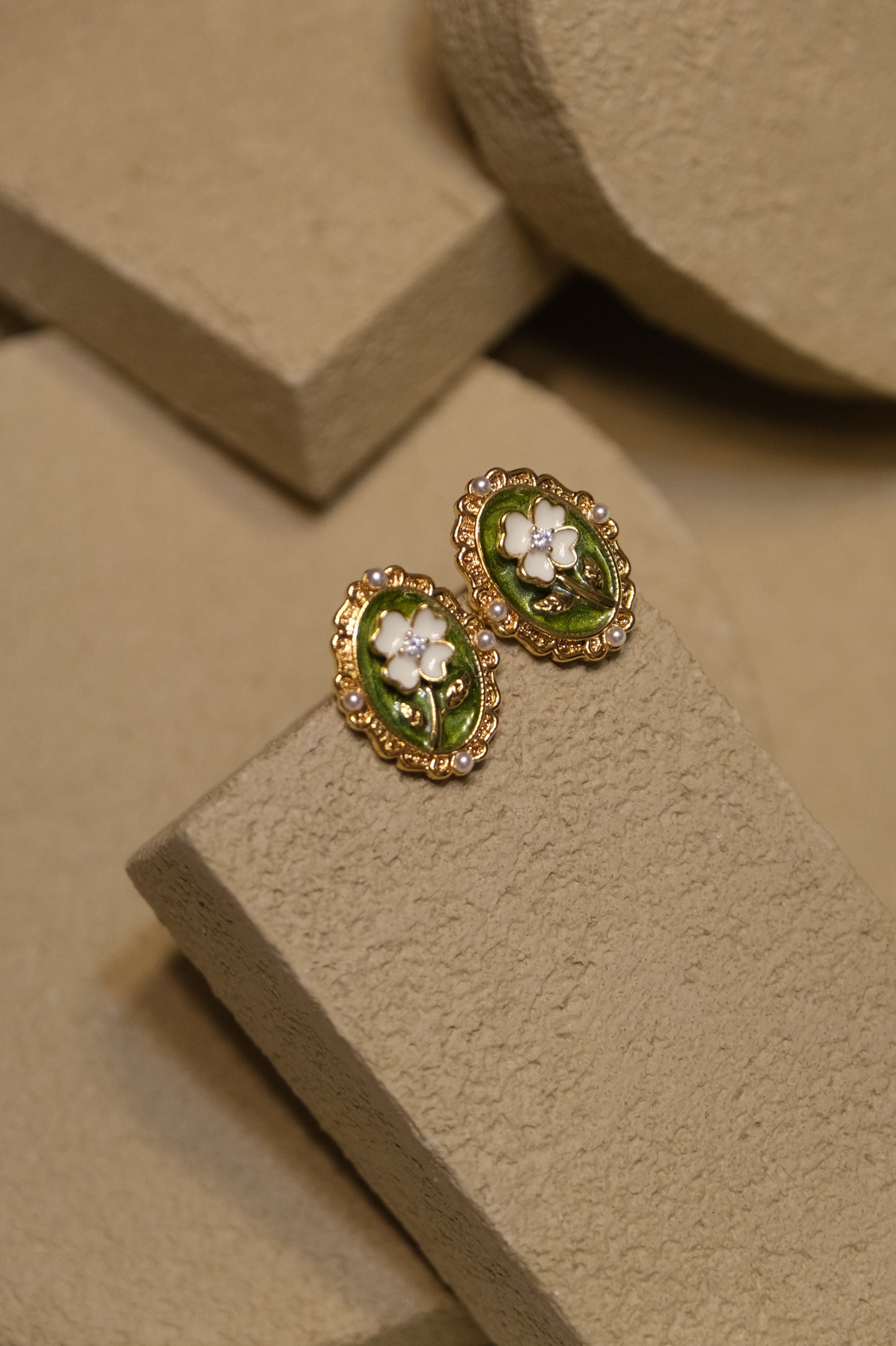 Tuscany SIENA Oil Painting Real Pearl 18K Golden Green Ring