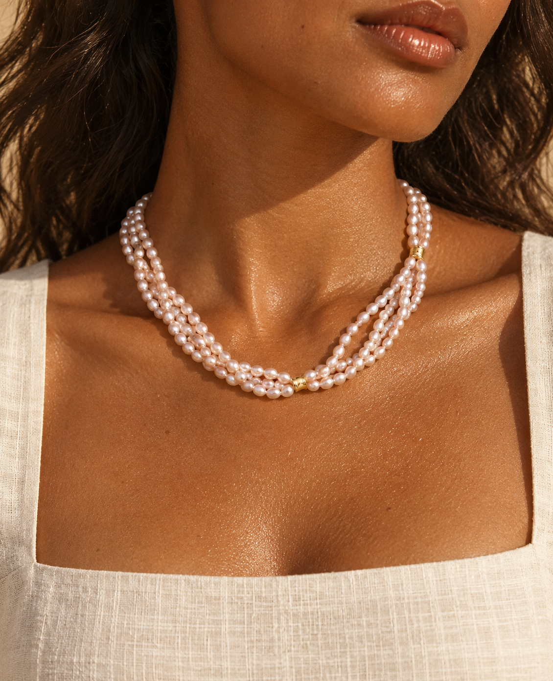 Triple-Strand Pink Baroque Pearl Necklace | MERLOT