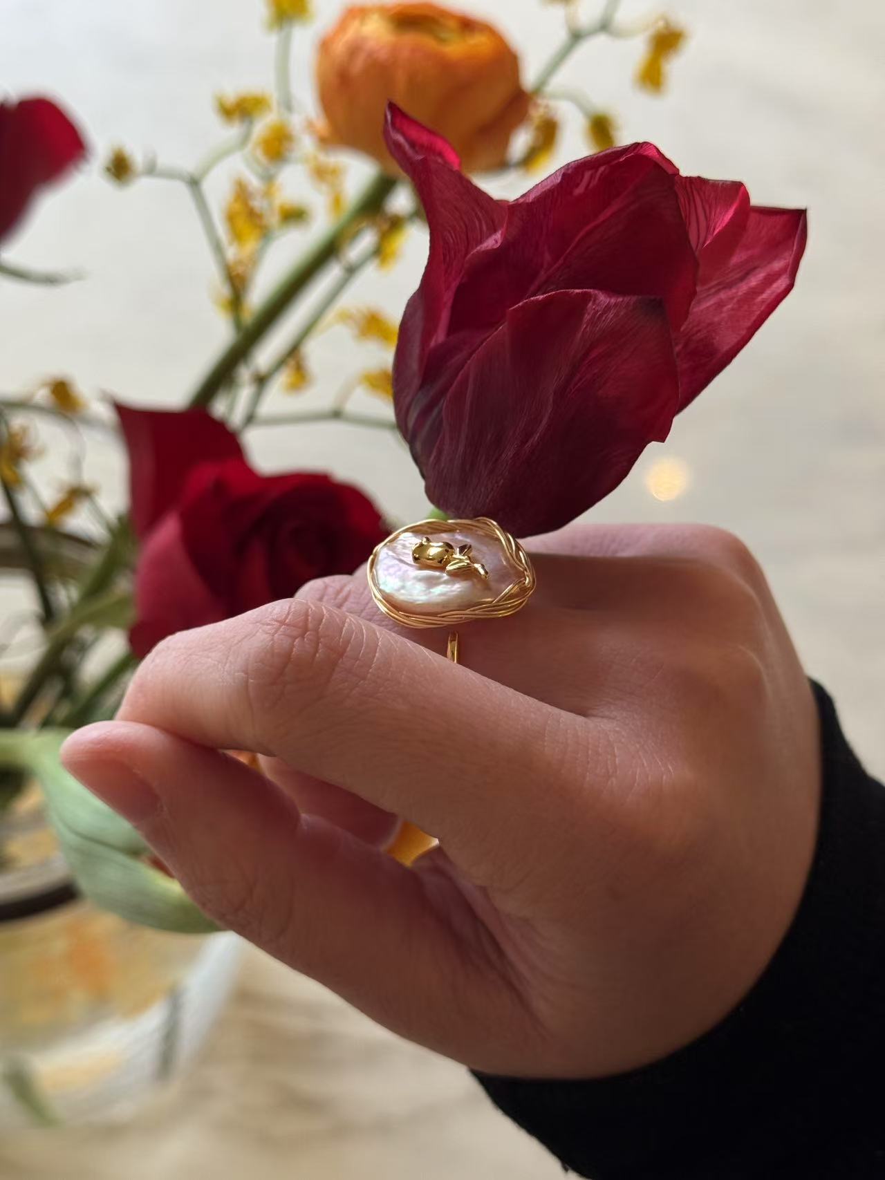 Florence Iconic Rosie Pink Baroque 18K golden Ring