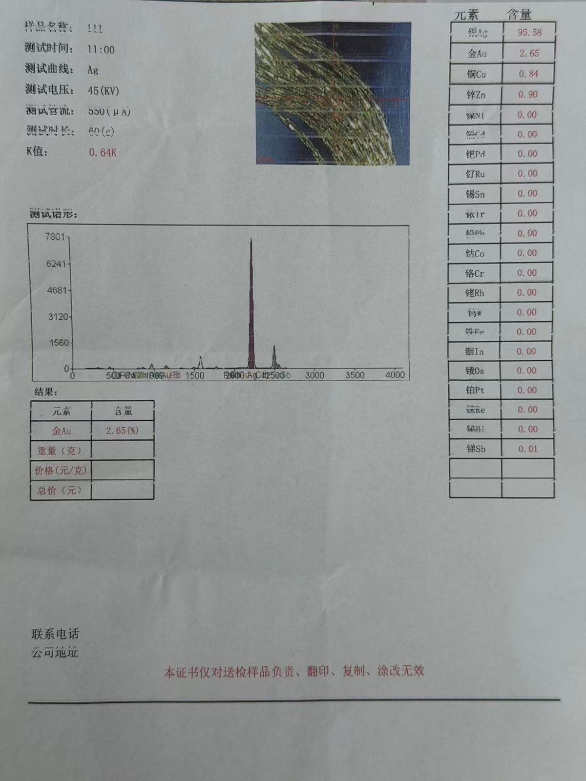 Original material test report 2