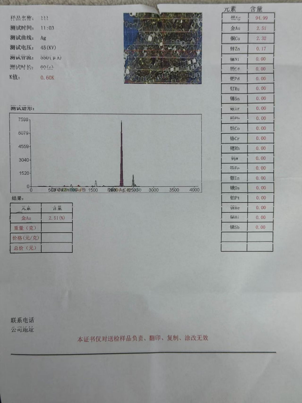 Original material test report 1