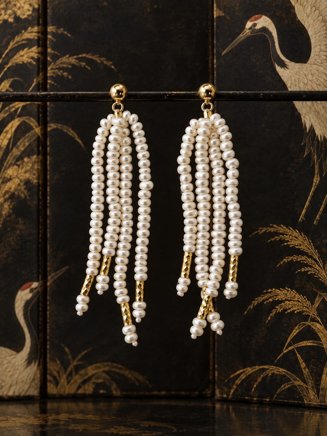 Freshwater Pearl Tassel Earrings in 18K Gold｜SHIRO NODA