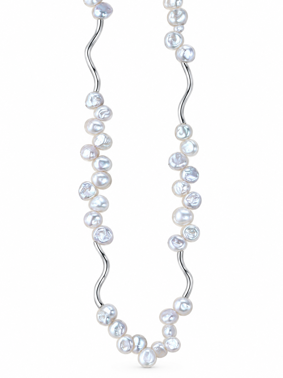 Natural Pearl 925 Silver Curve Necklace and Set | PARIS