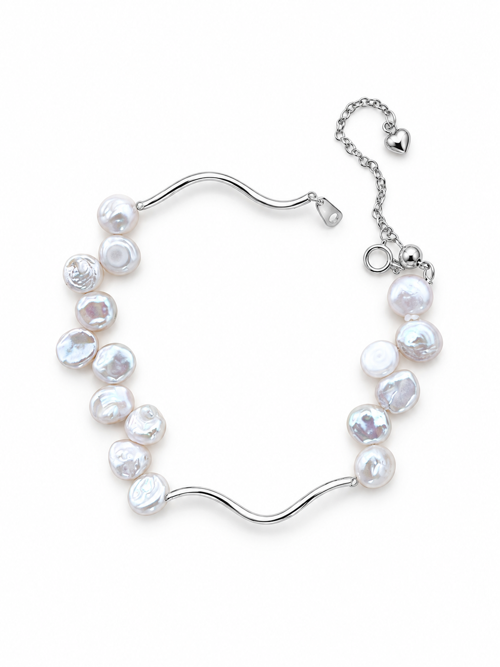 Natural Pearl 925 Silver Curve Bracelet and Set | PARIS