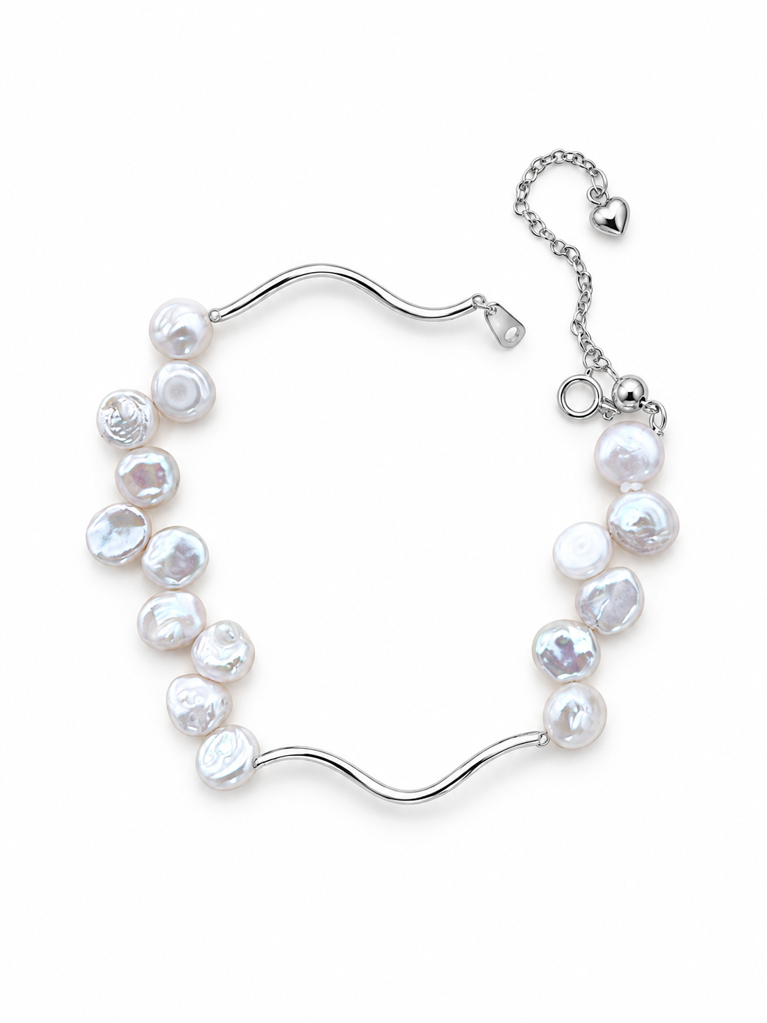 Natural Pearl 925 Silver Curve Bracelet and Set | PARIS