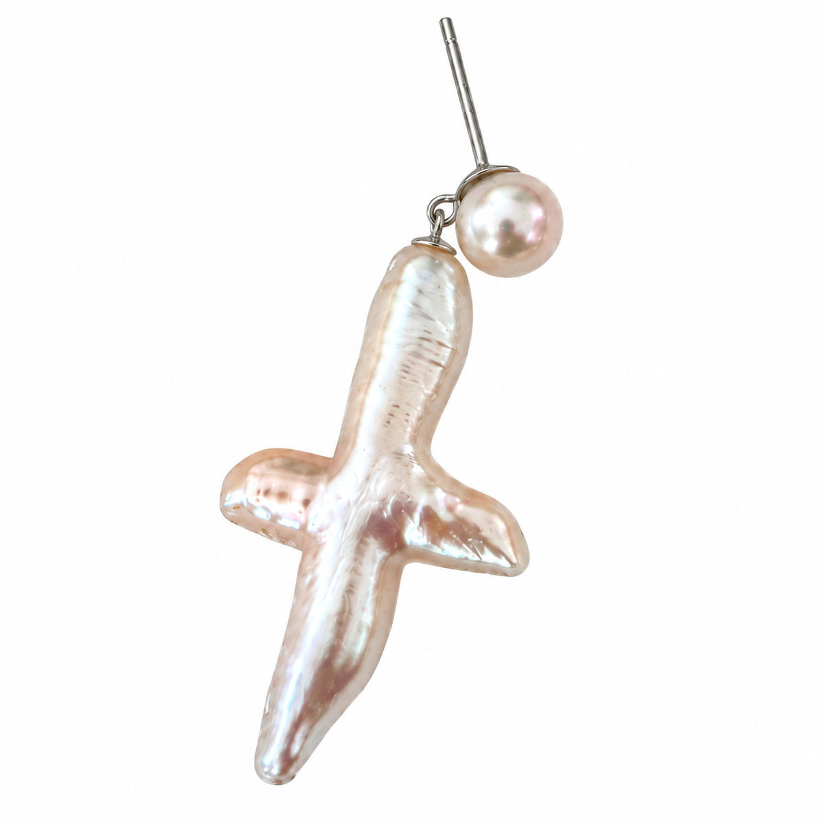 Cross-Shaped Natural Pearl Drop Earrings in 925 Sterling Silver | HIKARI