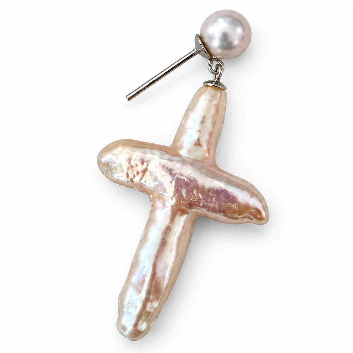 Cross-Shaped Natural Pearl Drop Earrings in 925 Sterling Silver | HIKARI