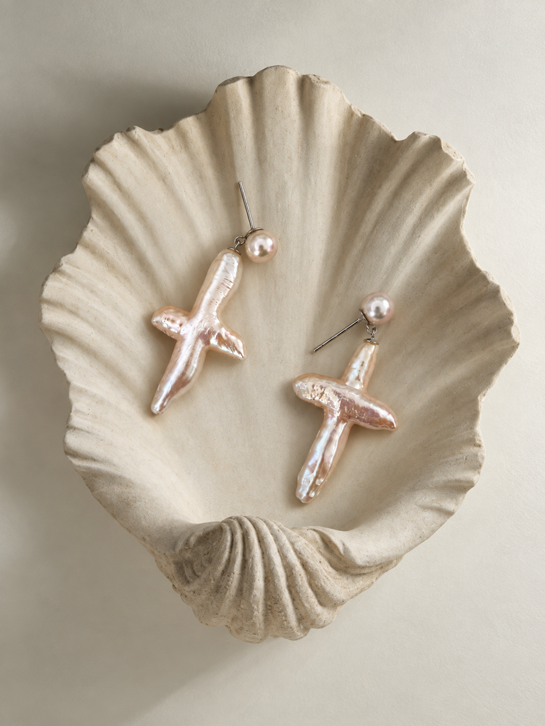 Cross-Shaped Natural Pearl Drop Earrings in 925 Sterling Silver | HIKARI