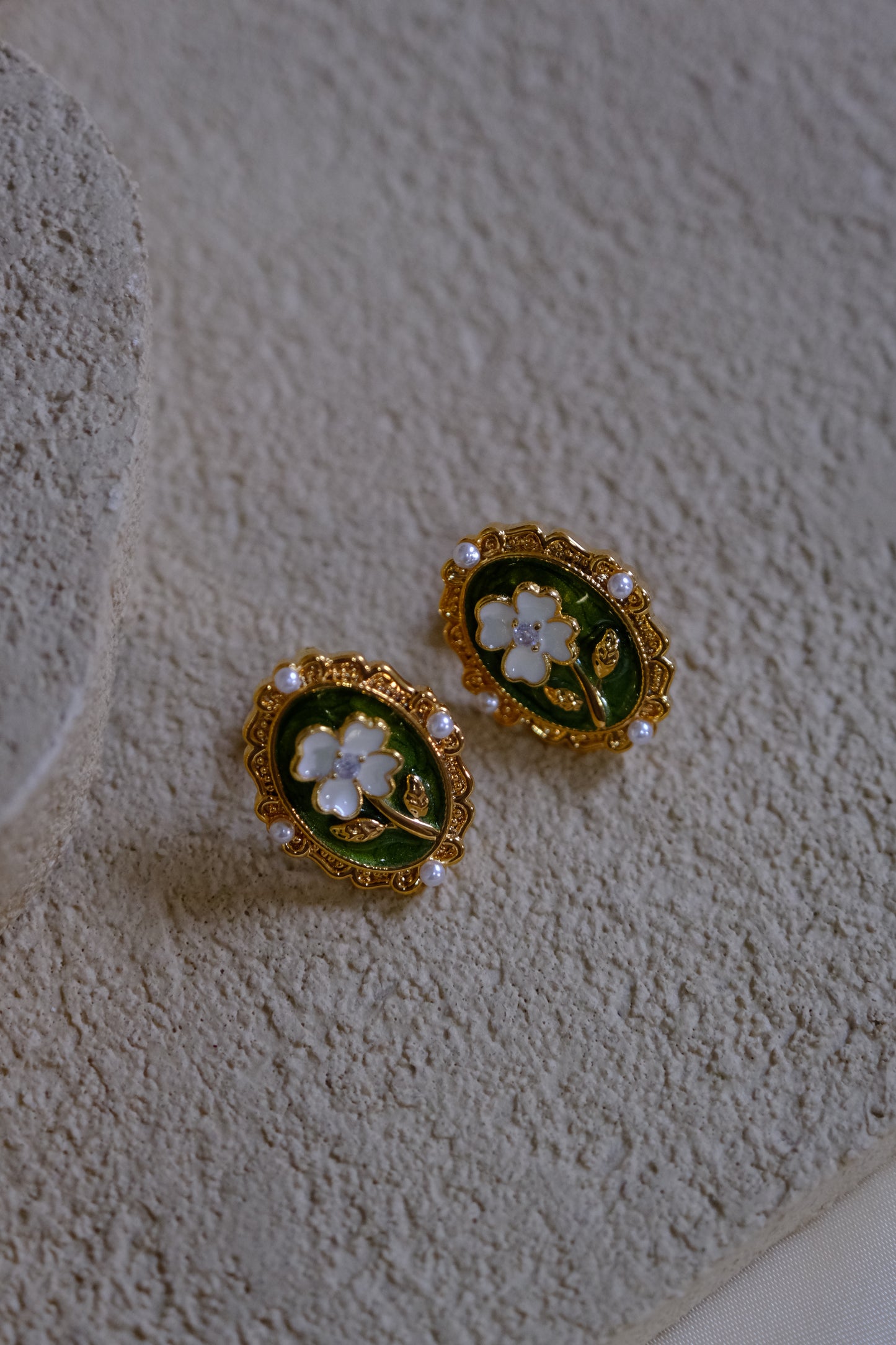 Tuscany SIENA Oil Painting Real Pearl 18K Golden Green Earrings