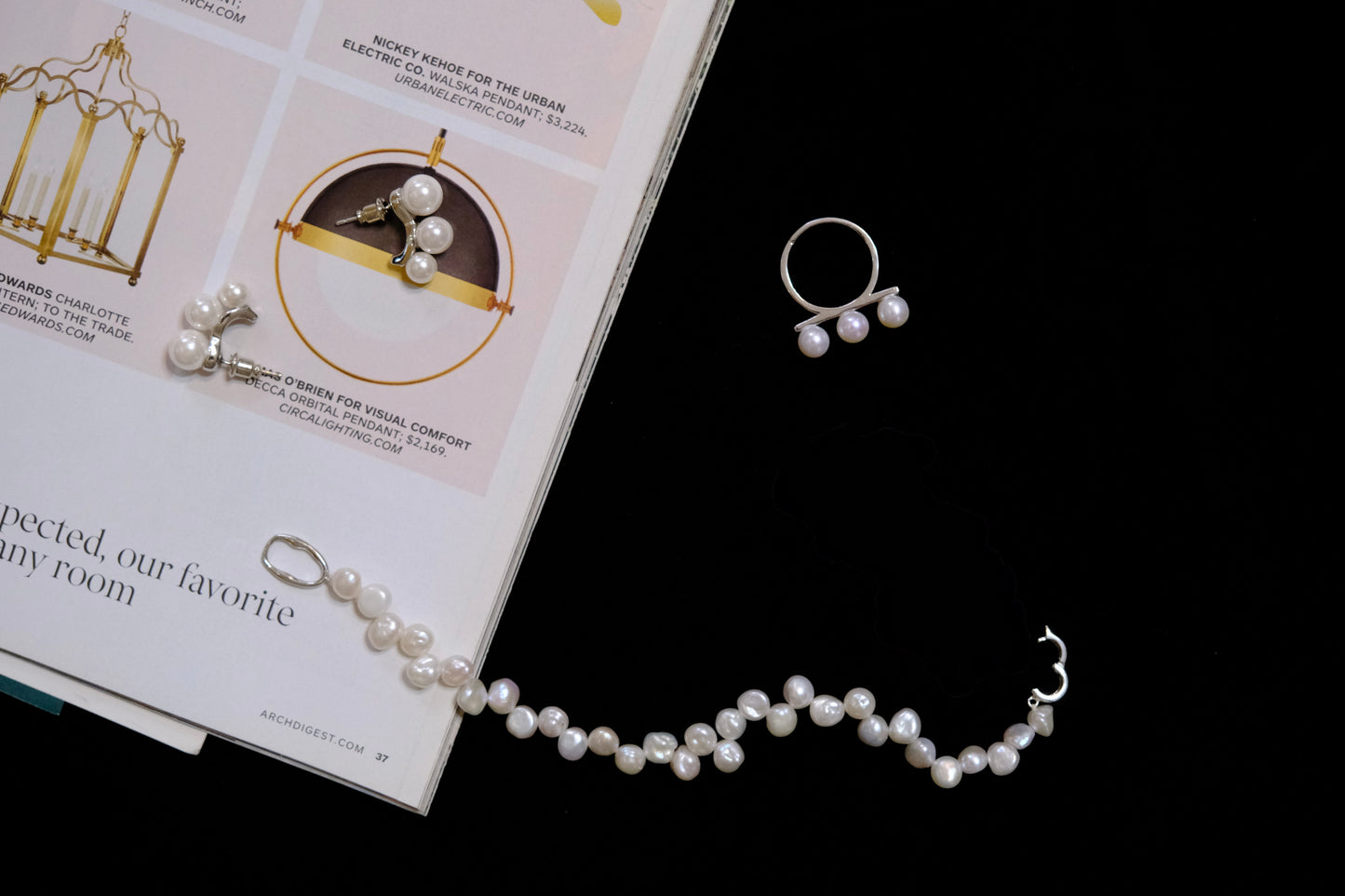 Broadway 3 Freshwater Pearls Flexible Sterling Silver Ring