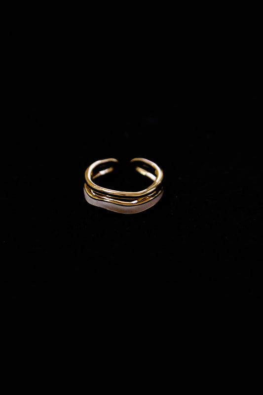 The DUOs Pearly White 14K Gold Plated Adjustable Ring