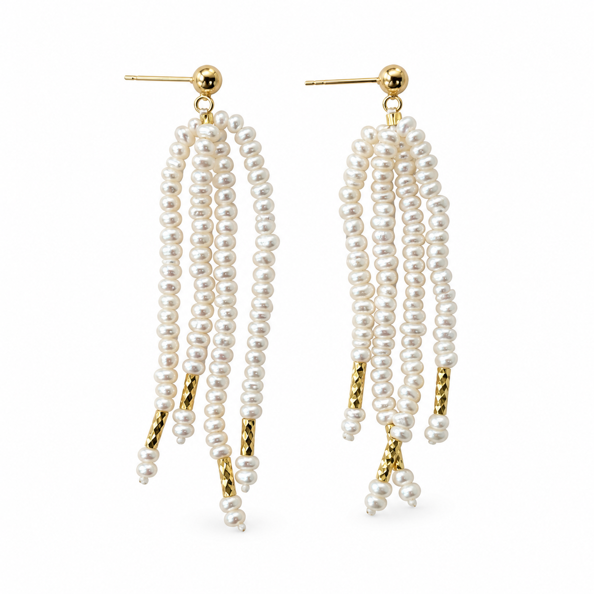 Freshwater Pearl Tassel Earrings in 18K Gold｜SHIRO NODA