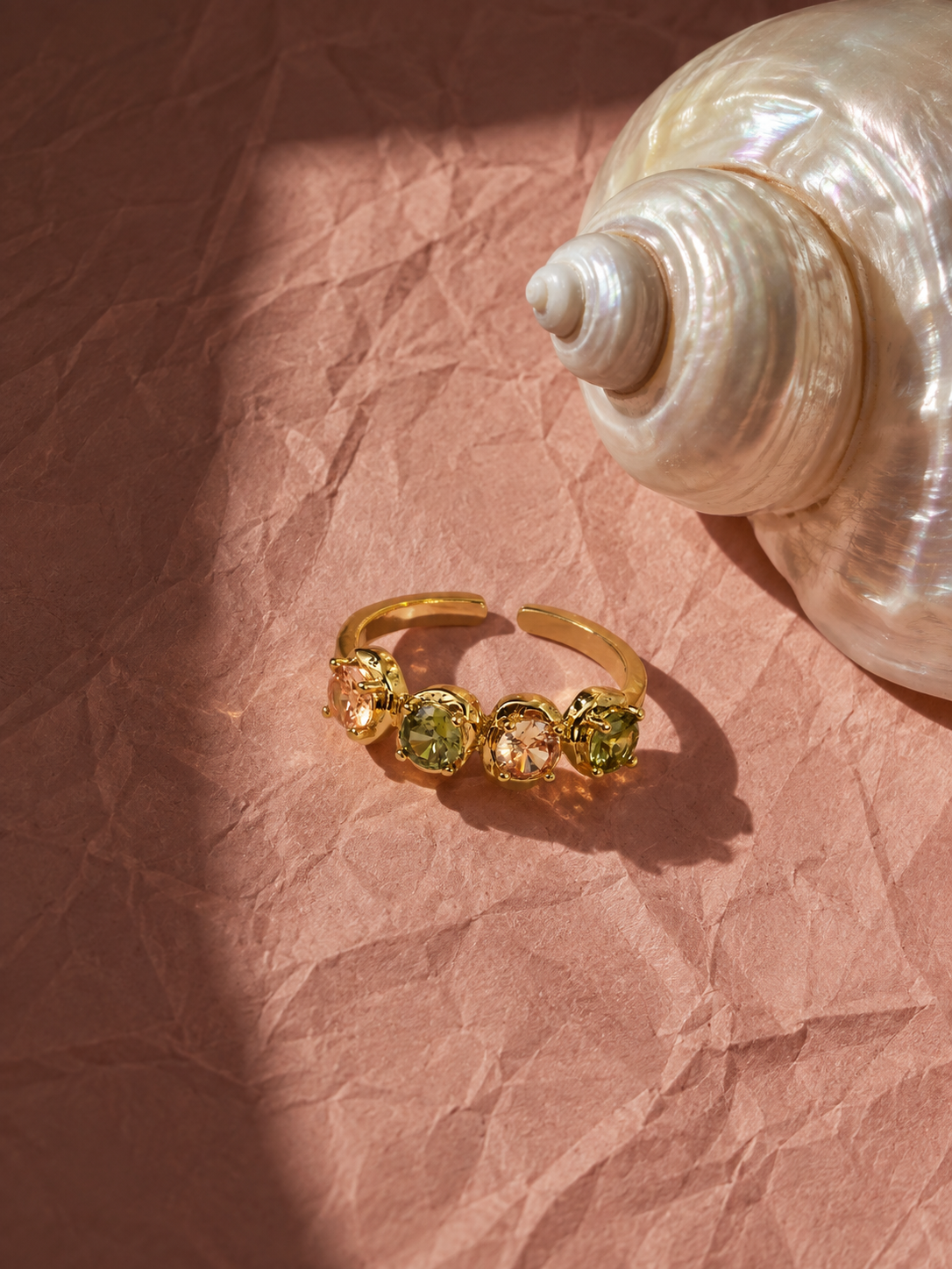 JARDIN SOLAIRE — Olive Green & Rose Pink Two-Stone Ring