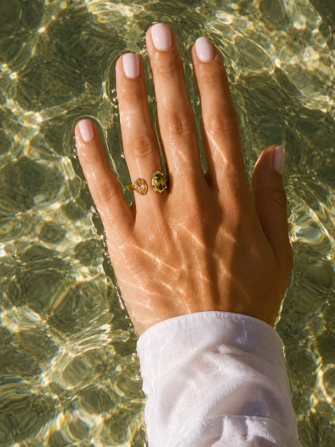 JARDIN SOLAIRE — Olive Green & Rose Pink Two-Stone Ring