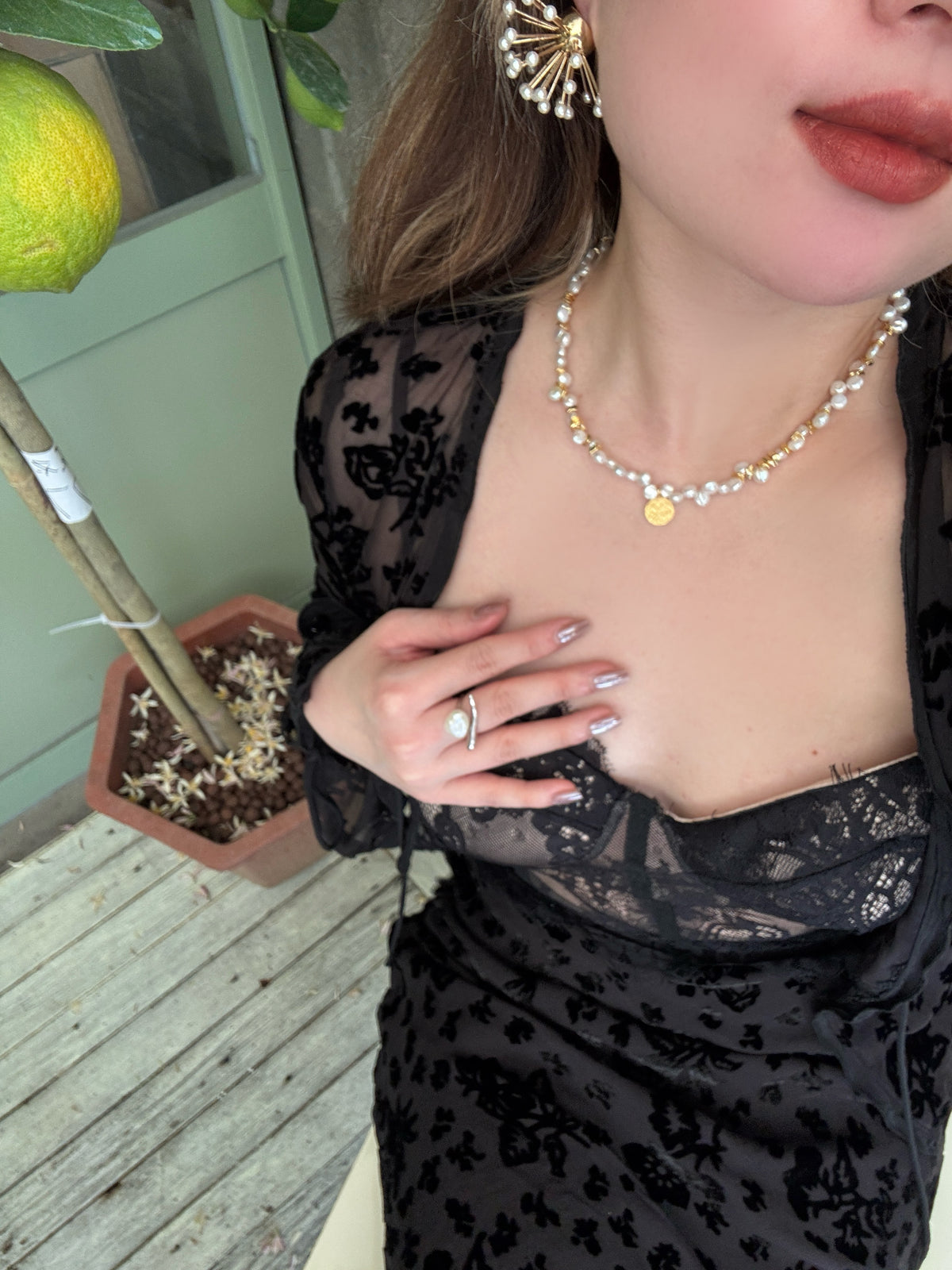 Baroque Pearl Necklace with Gold-Tone Accents | YAMADA