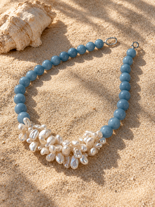 Baroque Pearl & Blue Angelite Necklace | ANGELITE