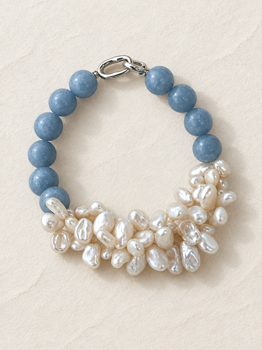 Baroque Pearl & Blue Angelite Bracelet | ANGELITE